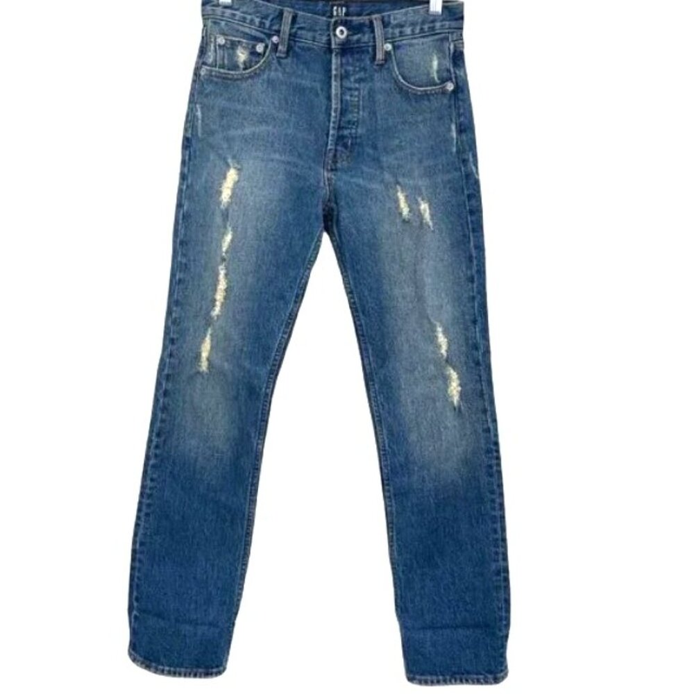 Gap Womens Button Fly High Rise Straight Jeans 28 x 29 Cone Denim Distressed
